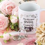 Inbagi 3 Pcs Sewing Gifts for Women Makeup Bag Seamstress 11 oz Coffee Mug Quilting Keychain Mother's Day Gifts for Mom Friends Sister Quilter Sewers
