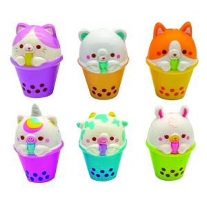 Raymond Geddes Boba Tea Friends Squishies for Kids (24 Pack) - Cute Squishy Animals with Boba Tea Cups - Boba Party Favors