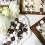 Pelizen 55 Pcs 3D Coffee Mug Focus Beads - 15mm coffee bean and brown geometric print beads, white round silicone beads - suitable for DIY crafts, jewelry, necklaces, bracelets, and keychains (coffee)