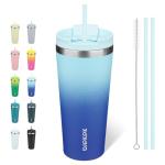 BJPKPK 22oz Insulated Tumbler With lid And Straw Stainless Steel Tumblers Travel Coffee Mug Reusable Thermal Cup,Sky