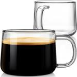Aquach 16 oz Glass Coffee Mugs with Handle Set of 2 - Large Clear Glass Cups for Latte, Cappuccino, and Tea