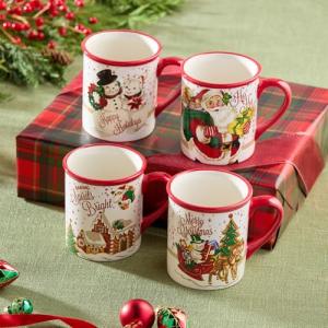 Certified International Santa's Retro Set of 4 Mugs: 5.25" x 3.75" x 4.25" 18 ounces, GREAT for Hot Cocoa by the fireplace, coffee, a latte, or your favorite green tea