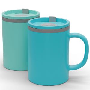 Set of 2 Aqua Double Wall Insulated Desk Mugs