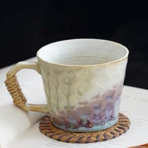 Unique Retro Japanese Style Rustic Vintage Handmade Ceramic Pottery Coffee Mug, Lead-Free Glaze Artisanal Tea Mug, Comfortable handle Teacup for Tea Latte Cappuccino Milk for office and home