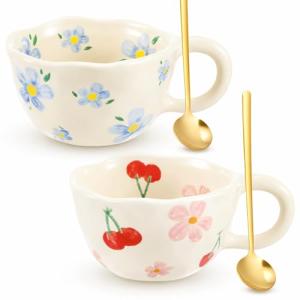 Floral Ceramic Coffee Mugs - Set of 2