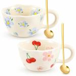 Floral Ceramic Coffee Mugs - Set of 2