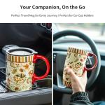 Topadorn 17 oz Tall Ceramic Travel Mugs Coffee Cup with Sealed Lid and Handle, Perfect for Coffee and Tea, Holiday Gift Her Him, Flower