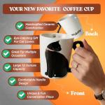 Black Cat Ceramic Coffee Mug: Hand Printed Designs, 12oz