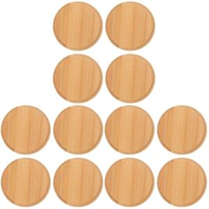 BESTonZON 12 Pcs Bamboo Mug Cover Lids Round Wood Mason Jar Lids for Coffee Cups Tea Cups Hot Drink Cup Lids Replacement Accessories for Travel and Home