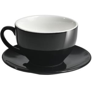 ionEgg Porcelain Coffee Cup with Saucer 220ml/7.3oz for Cappuccino, Latte, and Tea, Black
