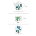 Jimiruigro Ceramic Tea Set for Two, 13.6oz Teapot with Infuser, Stacked Kettle Two Cup and Saucer with Handpainted Flower Pattern, Office Home Gift for Women and Adults, Style 1