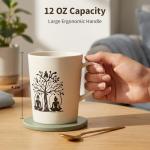 12OZ Bamboo Fiber Retro Yoga Pattern Mug for Adults and Children, Unbreakable Tumbler, Suitable for Tea, Coffee, Water, Milk.