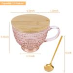Pink Vintage Latte Mugs Set of 2, 16oz Large Pink Glass Embossed Coffee Mug Latte Tea Cup with Bamboo Lid and Spoons, Insulated Tea Cups Iced Water Ribbed Glasses Breakfast Cup Set Gift for Family
