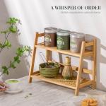 ANBOXIT Rattan-Look Matcha Station Organizer, Countertop Bamboo Tea & Coffee Accessories Station Organizer, 2 Tier Mug Holder Display Stand for Kitchen Condiment, Home, Office