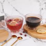 Pink Vintage Latte Mugs Set of 2, 16oz Large Pink Glass Embossed Coffee Mug Latte Tea Cup with Bamboo Lid and Spoons, Insulated Tea Cups Iced Water Ribbed Glasses Breakfast Cup Set Gift for Family