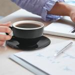 ionEgg Porcelain Coffee Cup with Saucer 220ml/7.3oz for Cappuccino, Latte, and Tea, Black