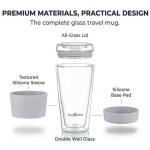 ecoBrew 16oz Double Wall All Glass Tumbler with Lid, Dishwasher Safe & Microwavable Glass Travel Mug, Clear Coffee Tumbler To Go, Reusable Ceramic Cup for Hot & Cold Drinks