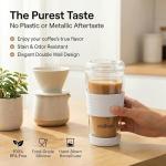 ecoBrew 16oz Double Wall All Glass Tumbler with Lid, Dishwasher Safe & Microwavable Glass Travel Mug, Clear Coffee Tumbler To Go, Reusable Ceramic Cup for Hot & Cold Drinks