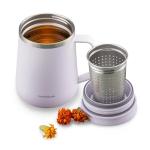 LocknLock Metro Tea Mug Violet 13oz/400ml, Tea and Coffee Mug Cups with Tea Infuser Strainer, Lid and Handle, Double Wall Stainless Steel Vacuum Insulated Travel Tumbler
