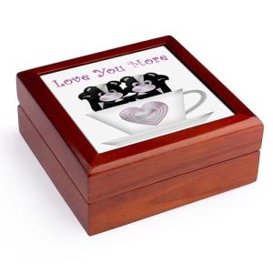 3dRose Two Cute Black and White Skunks In A Tea Cup With Love You More, Jewelry Box jb-222664-1