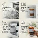 ecoBrew 16oz Double Wall All Glass Tumbler with Lid, Dishwasher Safe & Microwavable Glass Travel Mug, Clear Coffee Tumbler To Go, Reusable Ceramic Cup for Hot & Cold Drinks