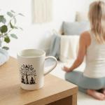 12OZ Bamboo Fiber Retro Yoga Pattern Mug for Adults and Children, Unbreakable Tumbler, Suitable for Tea, Coffee, Water, Milk.