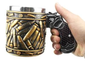 ACGarden Novelty Pistol Handle with Bullet Casings Coffee Mugs Gun Mugs Pistol Cup 11oz great gift beer mug steel