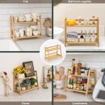 ANBOXIT Rattan-Look Matcha Station Organizer, Countertop Bamboo Tea & Coffee Accessories Station Organizer, 2 Tier Mug Holder Display Stand for Kitchen Condiment, Home, Office