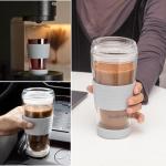 ecoBrew 16oz Double Wall All Glass Tumbler with Lid, Dishwasher Safe & Microwavable Glass Travel Mug, Clear Coffee Tumbler To Go, Reusable Ceramic Cup for Hot & Cold Drinks