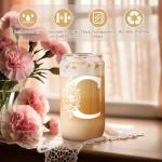 Coolife Initial Glass Cup, Monogrammed Gifts for Women, 16oz Glass Cups w/Lids Straws, Iced Coffee Smoothie Beer Tumbler w/Straw Lid, Personalized Mothers Day, Birthday Gifts for Woman Mom Friend Her