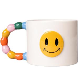 ban.do Novelty Ceramic Mug, 12 Ounce Coffee and Tea Cup with Handle, Vintage Inspired Mug (Smiley Face)