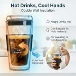 ecoBrew 16oz Double Wall All Glass Tumbler with Lid, Dishwasher Safe & Microwavable Glass Travel Mug, Clear Coffee Tumbler To Go, Reusable Ceramic Cup for Hot & Cold Drinks