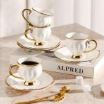 YL Xunked Ceramic coffee cups and saucers, 6 cups 6 saucers 6 spoons, 18 pieces 3 ounce gold rim cup sets, teacup tea set sets, suitable for cappuccino, latte, mocha (Contemporary)