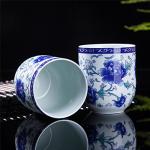 THY COLLECTIBLES Set Of 6 Eastern Asian Design Ceramic Tea Cups In Blue-And-White Peony - 8 OZ Capacity Each