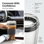 ecoBrew 16oz Double Wall All Glass Tumbler with Lid, Dishwasher Safe & Microwavable Glass Travel Mug, Clear Coffee Tumbler To Go, Reusable Ceramic Cup for Hot & Cold Drinks