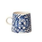 Creative Co-Op 10-oz Stoneware Mug with Geometric Design, Blue, Set of 4