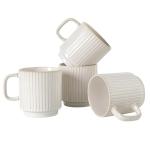 DLIM HOME Coffee Mugs Set of 4, 12 Oz Vintage Ceramic Coffee Mugs, Porcelain Tea Cups with Handle, Stackable, Dishwasher & Microwave Safe, Catering Embossed Drinkware Set for Coffee, Tea, Cocoa, Latte