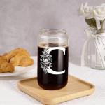 Coolife Initial Glass Cup, Monogrammed Gifts for Women, 16oz Glass Cups w/Lids Straws, Iced Coffee Smoothie Beer Tumbler w/Straw Lid, Personalized Mothers Day, Birthday Gifts for Woman Mom Friend Her