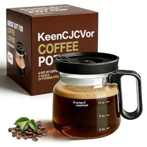 KeenCJCVor 16 Oz Glass Mini Coffee Pot Mug with Spill Proof Lid, Heatproof Clear Coffee Pot Cup, Novelty Coffee Mug for Travel & Office, Ideal for Coffee Lovers (1 Pack)