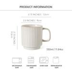 DLIM HOME Coffee Mugs Set of 4, 12 Oz Vintage Ceramic Coffee Mugs, Porcelain Tea Cups with Handle, Stackable, Dishwasher & Microwave Safe, Catering Embossed Drinkware Set for Coffee, Tea, Cocoa, Latte