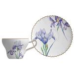 Pfedxoon Bone China Tea Cup Set with Saucer and Spoon, 3 Piece, 7oz, Cappuccino and Latte Cups, Porcelain, British Style, Mother's Day Gift (Purple Iris)