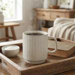 DLIM HOME Coffee Mugs Set of 4, 12 Oz Vintage Ceramic Coffee Mugs, Porcelain Tea Cups with Handle, Stackable, Dishwasher & Microwave Safe, Catering Embossed Drinkware Set for Coffee, Tea, Cocoa, Latte