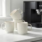 DLIM HOME Coffee Mugs Set of 4, 12 Oz Vintage Ceramic Coffee Mugs, Porcelain Tea Cups with Handle, Stackable, Dishwasher & Microwave Safe, Catering Embossed Drinkware Set for Coffee, Tea, Cocoa, Latte