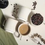 DLIM HOME Coffee Mugs Set of 4, 12 Oz Vintage Ceramic Coffee Mugs, Porcelain Tea Cups with Handle, Stackable, Dishwasher & Microwave Safe, Catering Embossed Drinkware Set for Coffee, Tea, Cocoa, Latte