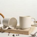 DLIM HOME Coffee Mugs Set of 4, 12 Oz Vintage Ceramic Coffee Mugs, Porcelain Tea Cups with Handle, Stackable, Dishwasher & Microwave Safe, Catering Embossed Drinkware Set for Coffee, Tea, Cocoa, Latte