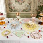 140PCS Spring Tea Party Decorations, Floral Paper Tea Cups & Saucer Set, Disposable Floral Cups With Handle Napkins Plates Knives Forks for Girls Kids Afternoon Tea Birthday, Wedding Party Supplies