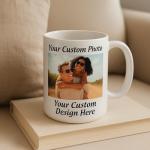 Personalized Coffee Mug 15oz Ceramic – Custom Photo, Text or Logo Cup | Double-Sided Print, Dishwasher & Microwave Safe | Gift for Thanksgiving, Mom Dad Teacher Friend Birthday Christmas (Black)