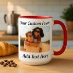 Personalized Coffee Mug 15oz Ceramic – Custom Photo, Text or Logo Cup | Double-Sided Print, Dishwasher & Microwave Safe | Gift for Thanksgiving, Mom Dad Teacher Friend Birthday Christmas (Black)