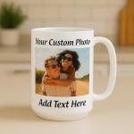 Personalized Coffee Mug 15oz Ceramic – Custom Photo, Text or Logo Cup | Double-Sided Print, Dishwasher & Microwave Safe | Gift for Thanksgiving, Mom Dad Teacher Friend Birthday Christmas (Black)