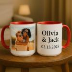 Personalized Coffee Mug 15oz Ceramic – Custom Photo, Text or Logo Cup | Double-Sided Print, Dishwasher & Microwave Safe | Gift for Thanksgiving, Mom Dad Teacher Friend Birthday Christmas (Black)